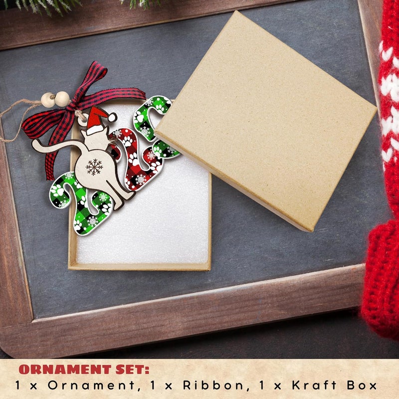 TEEBIM Cat Christmas Ornaments 2025 - Cat Funny Ornament for Tree - Cats Gifts for Women, Mom Lady, Owner - Cats Lover Gifts - Funny Christmas Ornaments - 2 Layered Wood Hanging Ornament 2025 - Image 4